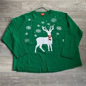 Holiday Lane Green Sweater with Sequin Reindeer Design, 4X, NWT